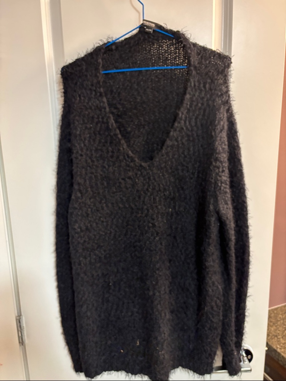 Reaction Kenneth Cole Black Fuzzy V-Neck Pullover